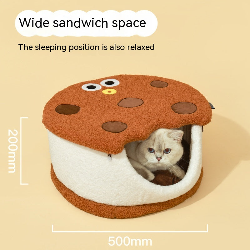 Multifunctional Sandwich Biscuit Shape Semi-closed Cat Nest