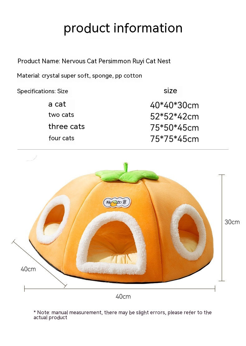 Winter Warm Thickened Persimmon Large Space Capacity Semi-enclosed Cat Nest