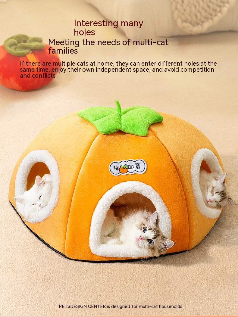 Winter Warm Thickened Persimmon Large Space Capacity Semi-enclosed Cat Nest