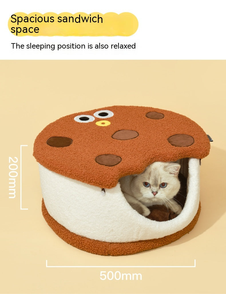 Multifunctional Sandwich Biscuit Shape Semi-closed Cat Nest