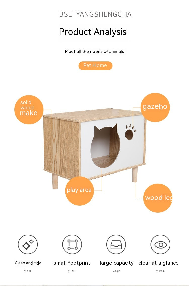 Creative Modeling Pet Wooden Nest Solid Wood Cat Nest Pet Cat Bedside Table