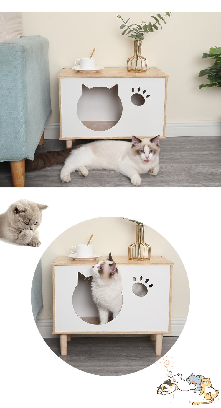 Creative Modeling Pet Wooden Nest Solid Wood Cat Nest Pet Cat Bedside Table