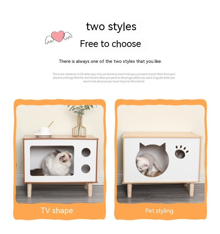 Creative Modeling Pet Wooden Nest Solid Wood Cat Nest Pet Cat Bedside Table