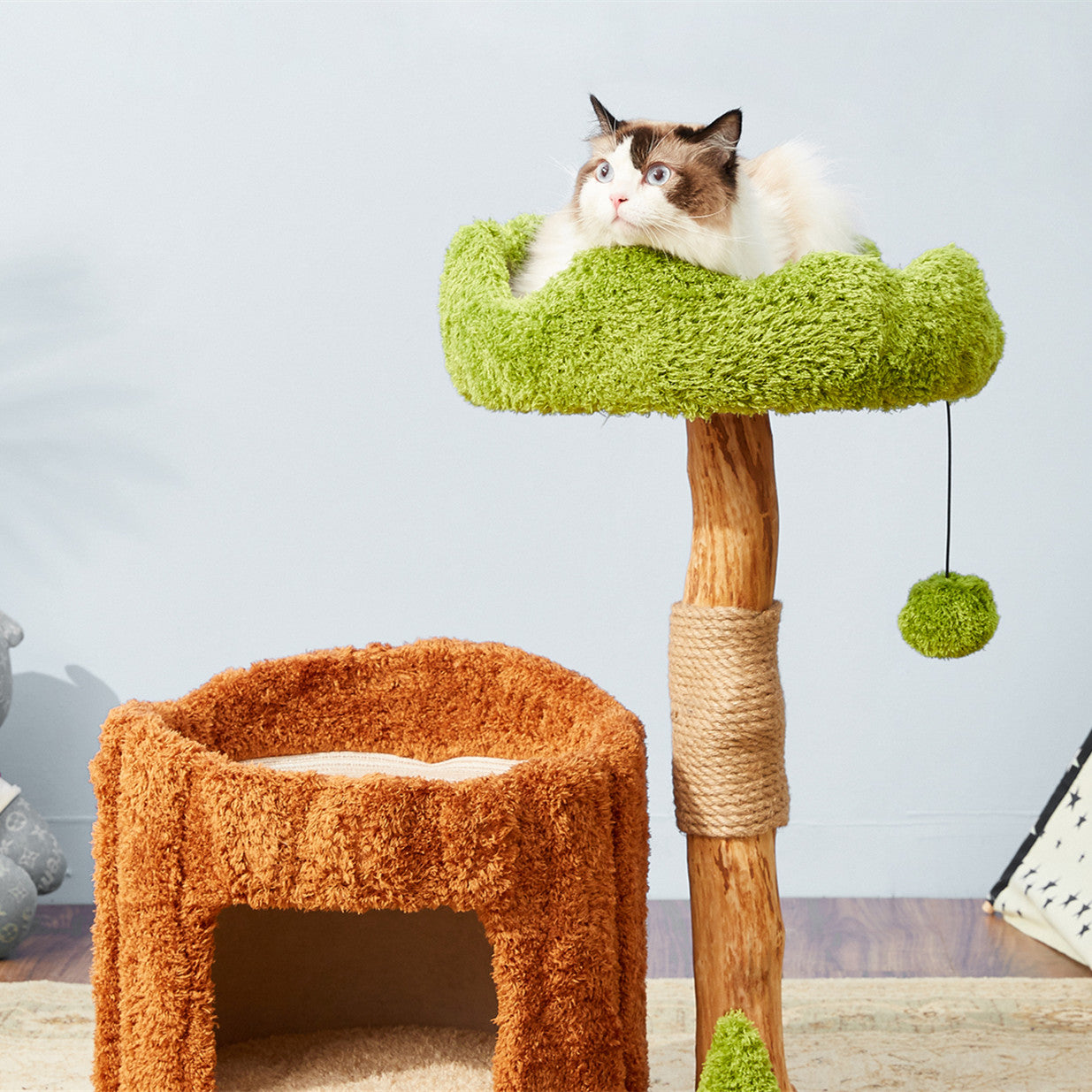 Solid Wood Cat Climbing Frame Integrated Sisal Toy