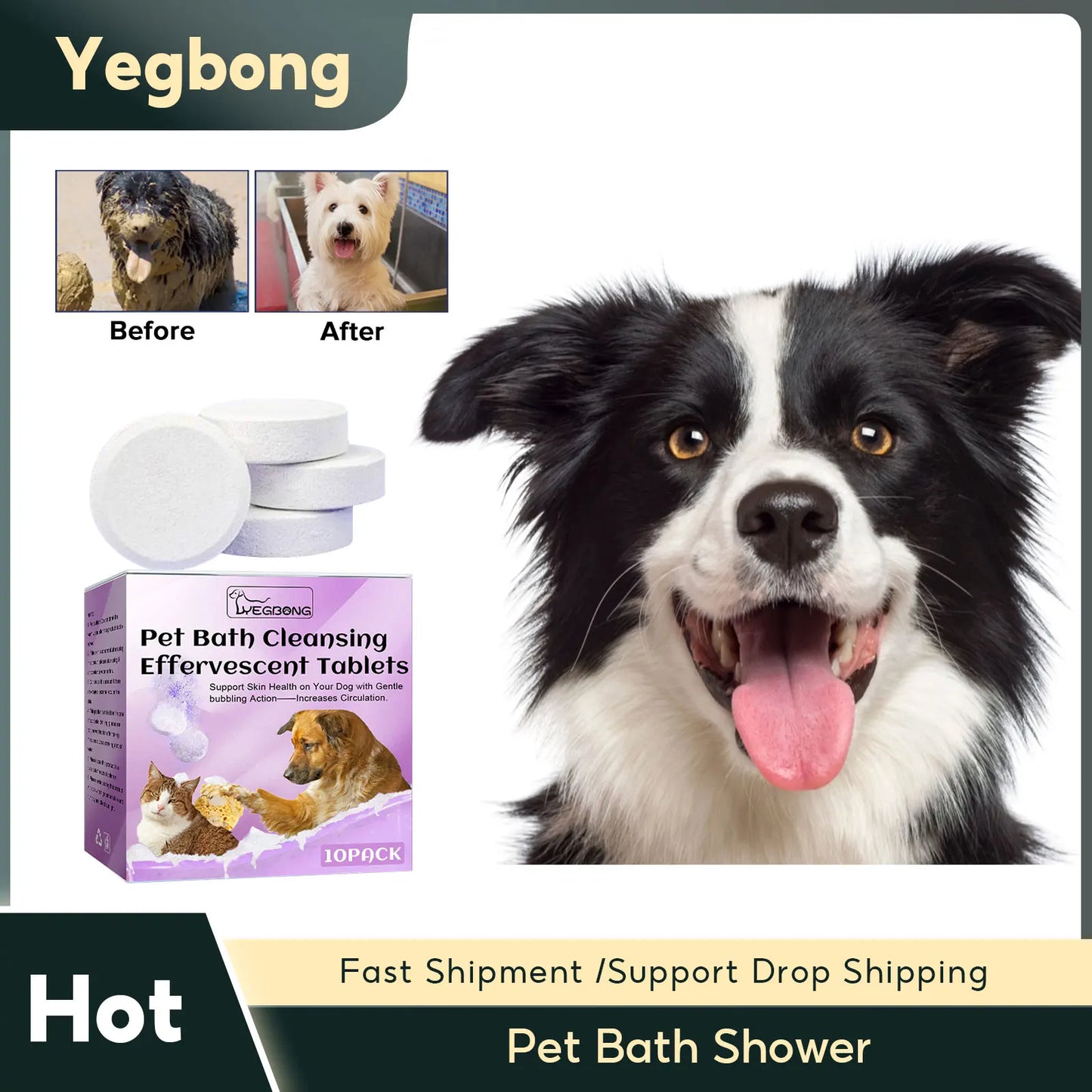 Moisturizing Pet Bath Shower Cleaning Tablets for Cats Dogs Anti-Flea Itching Odor Removal Effervescent Shampoo