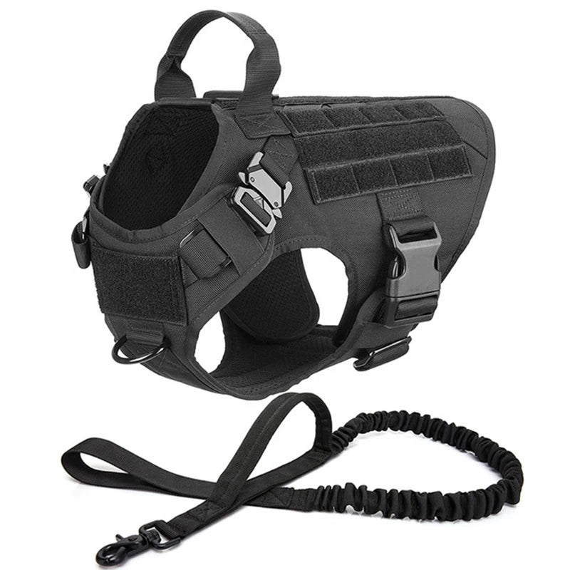 Tactical Dog Harness with MOLLE, Quick-Release, and Dual Leash Clips