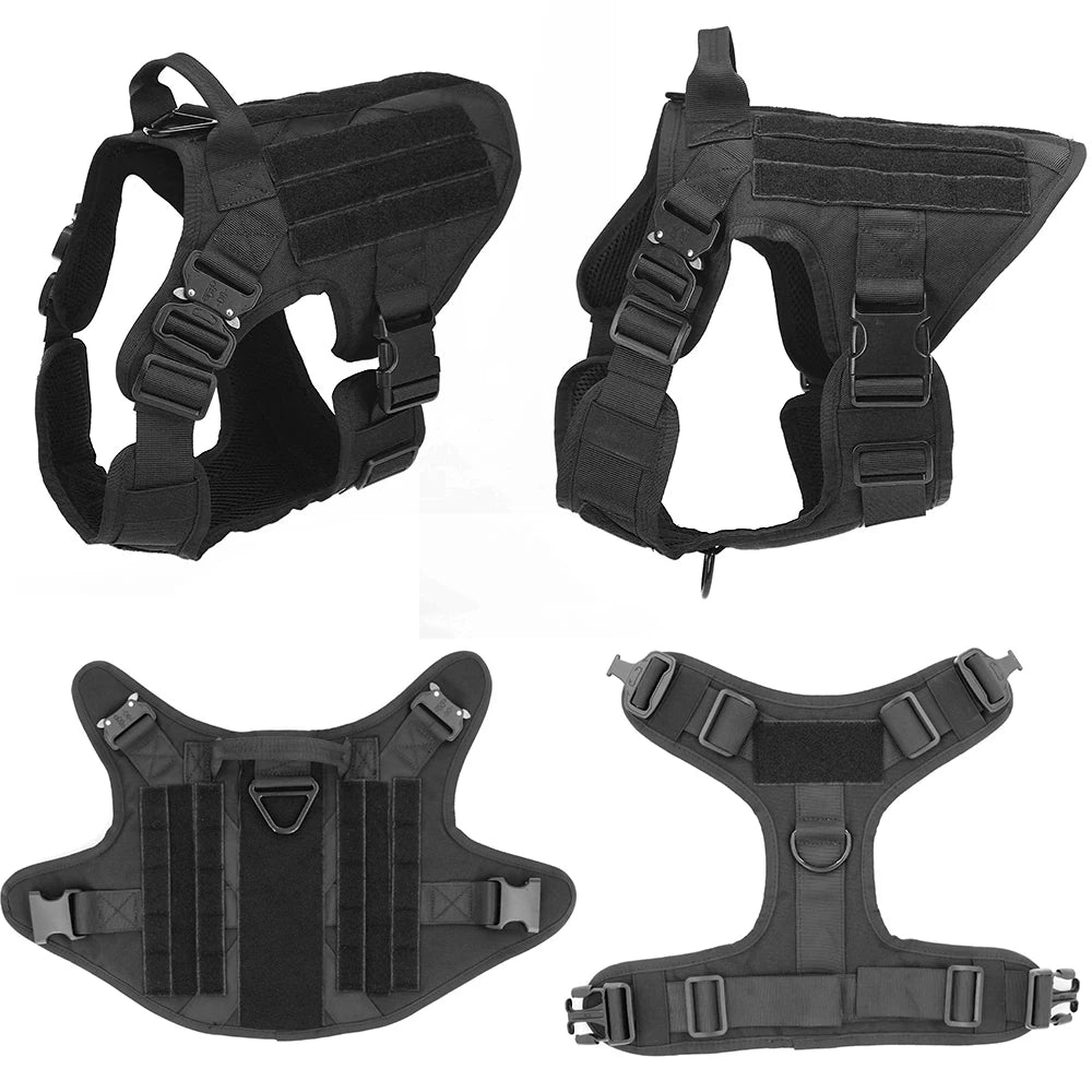 Tactical Dog Harness with MOLLE, Quick-Release, and Dual Leash Clips