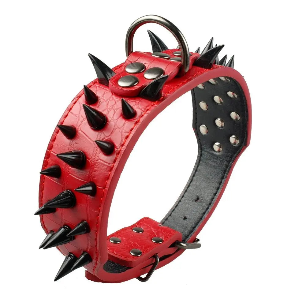 2" (5,08cm) Wide Sharp Spiked Leather Dog Collar – Adjustable, Studded for Medium & Large Dogs