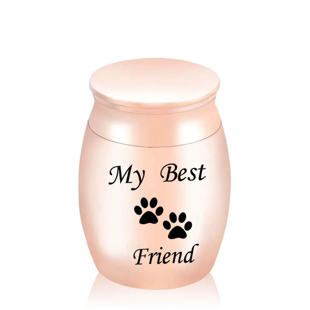 Double Heart-Shaped Paw Print Memorial Urn – Metal Pet Ash Casket for Dog and Cat Cremation | Jewelry-Style with Screw Cover, Easy to Open