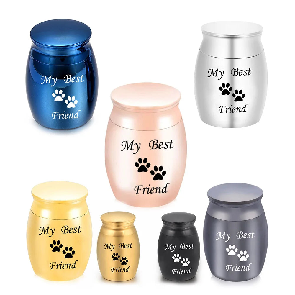 Double Heart-Shaped Paw Print Memorial Urn – Metal Pet Ash Casket for Dog and Cat Cremation | Jewelry-Style with Screw Cover, Easy to Open