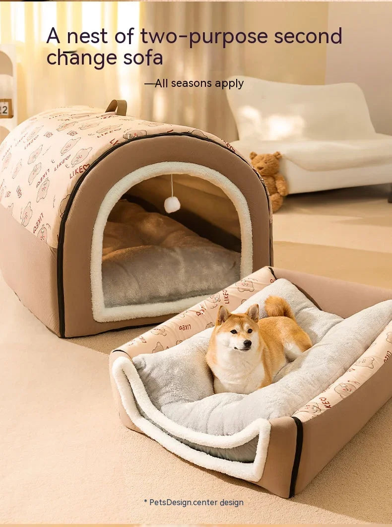 Removable & Washable Dog Bed – Large House-Style Pet Nest for Dogs & Cats