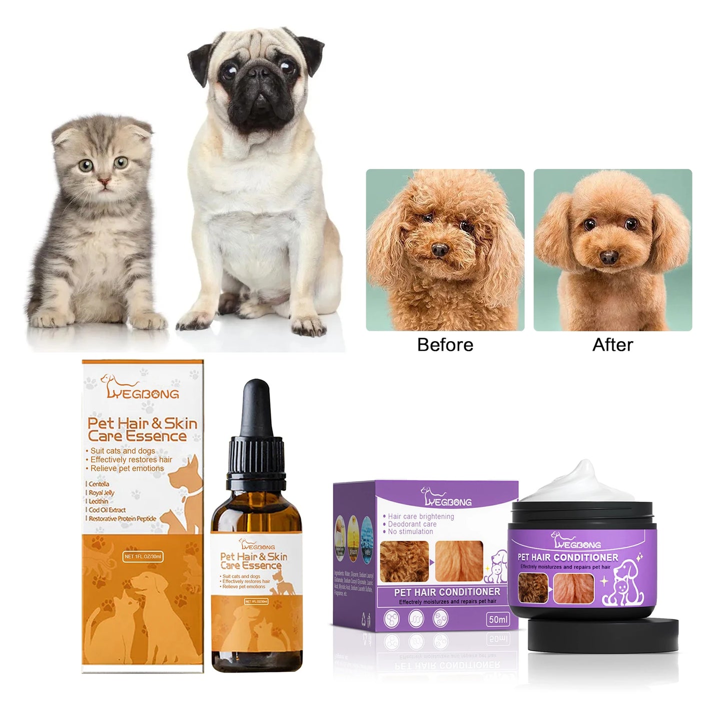 Pet Hair Care Essence Cat Hair Softening Moisturizing Coat Conditioner Itch Relief Deodorizer