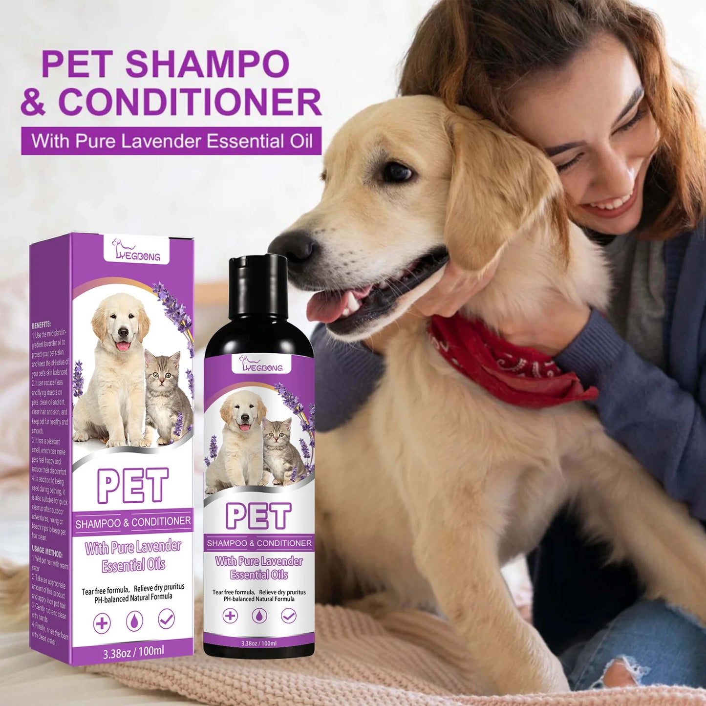 Pet Shampoo Flea Killer Hair Softening Relieve Itching Ph Balanced Cleaning Moisturizing Smooth  Shampoo for Sensitive Skin