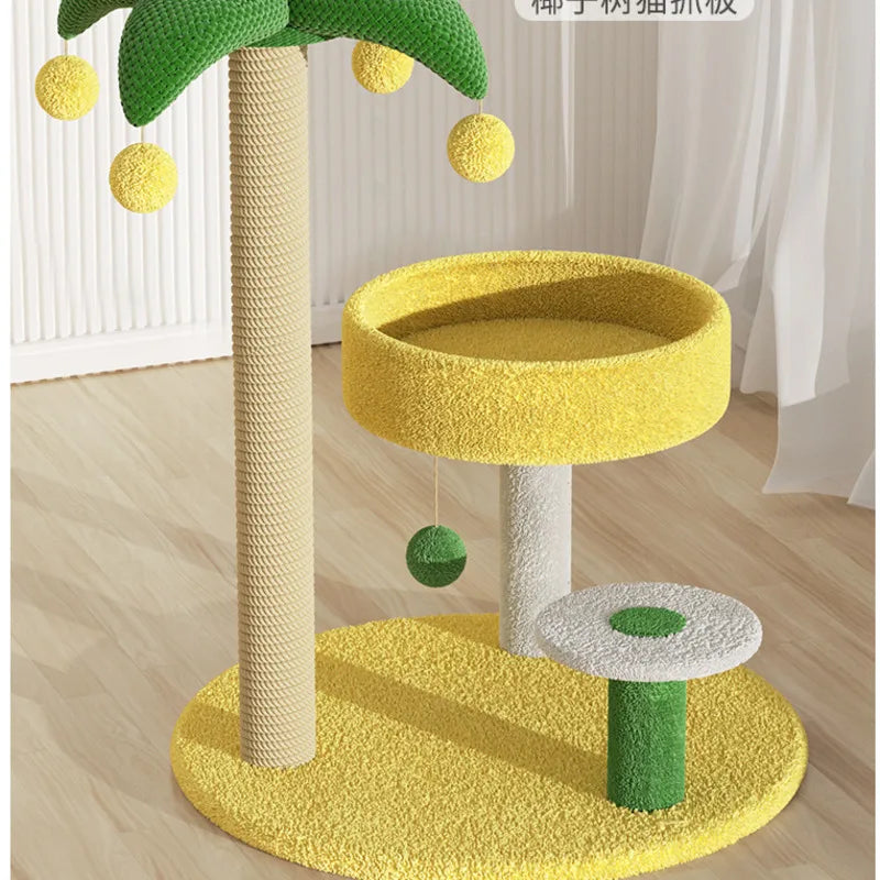 Double-Tier Cat Scratching Post with Climbing Frame & Nest – Wooden Cat Tree