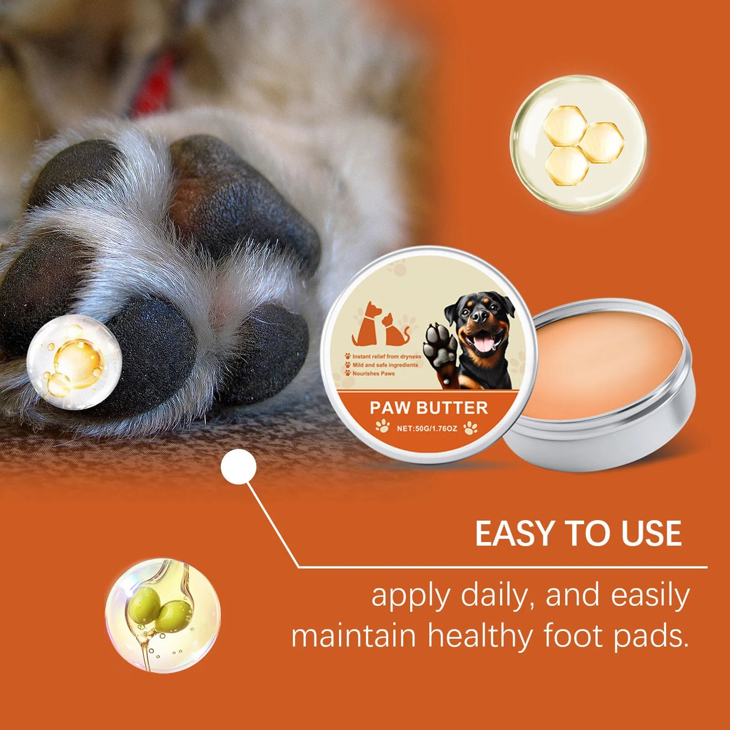 50g Pet Foot Care Soother Cream – Paw Protector Wax for Cats and Dogs Moisturizes and Repairs Dry Foot Pads Available in 1/2/5 Pcs Sets