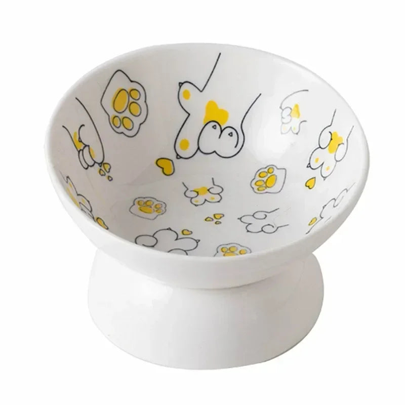 Ceramic Cat Bowl Water Bowl for Cats and small Dogs High Foot Design Protects Cervical Vertebra Oblique Opening Pet Bowl