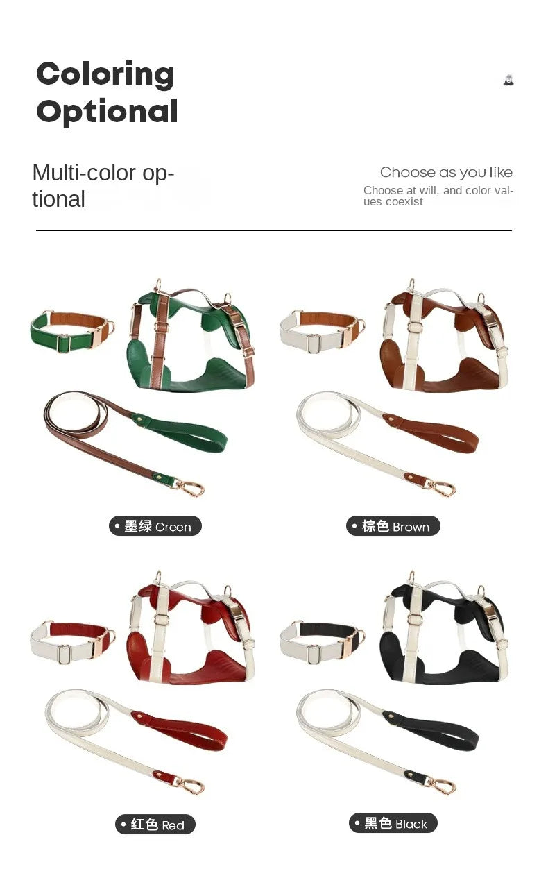 New Fashion High-End Leather Dog Harness with Adjustable Handheld Rope – Perfect for Medium & Large Dogs, Outdoor Accessories