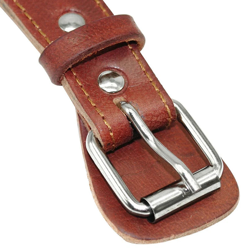 Genuine Leather Dog/Cat Harness - Brown, Adjustable & Durable