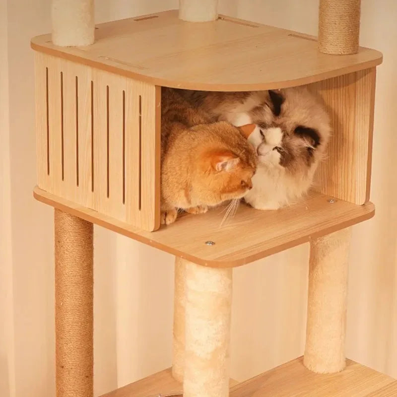 5-Layer Wooden Cat Scratching Post – Multi-Tier Climbing Tower for Cats