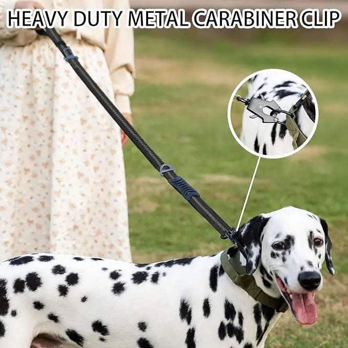 Heavy Duty Reflective Tactical Bungee Dog Leash with Quick-Release Carabiner