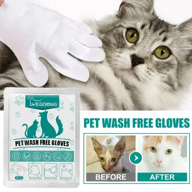 Disposable Pet Cleaning Gloves for Cats and Dogs Wash Free SPA Bath Supplies Massage Non Woven Fabric Eye Wipe Gloves 2PCS