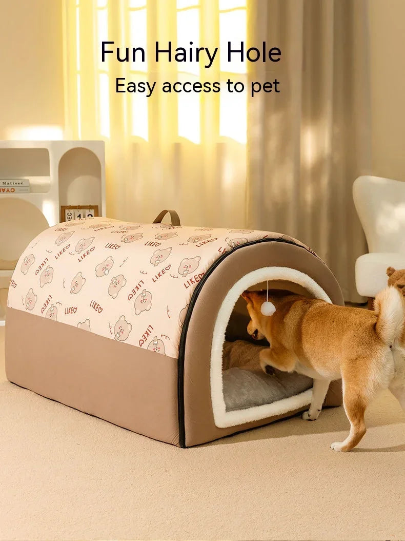 Removable & Washable Dog Bed – Large House-Style Pet Nest for Dogs & Cats