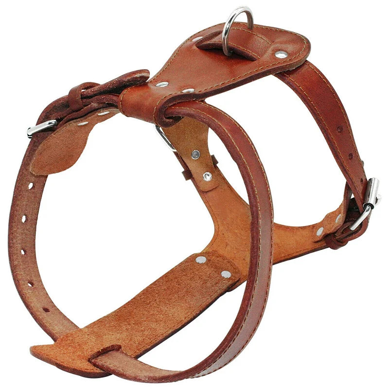 Genuine Leather Dog/Cat Harness - Brown, Adjustable & Durable