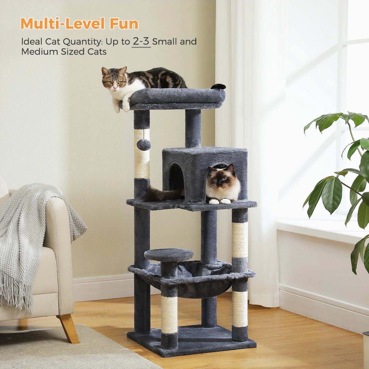 Multi-Level Cat Tree with Hammock & Scratching Posts – Indoor Cat Tower