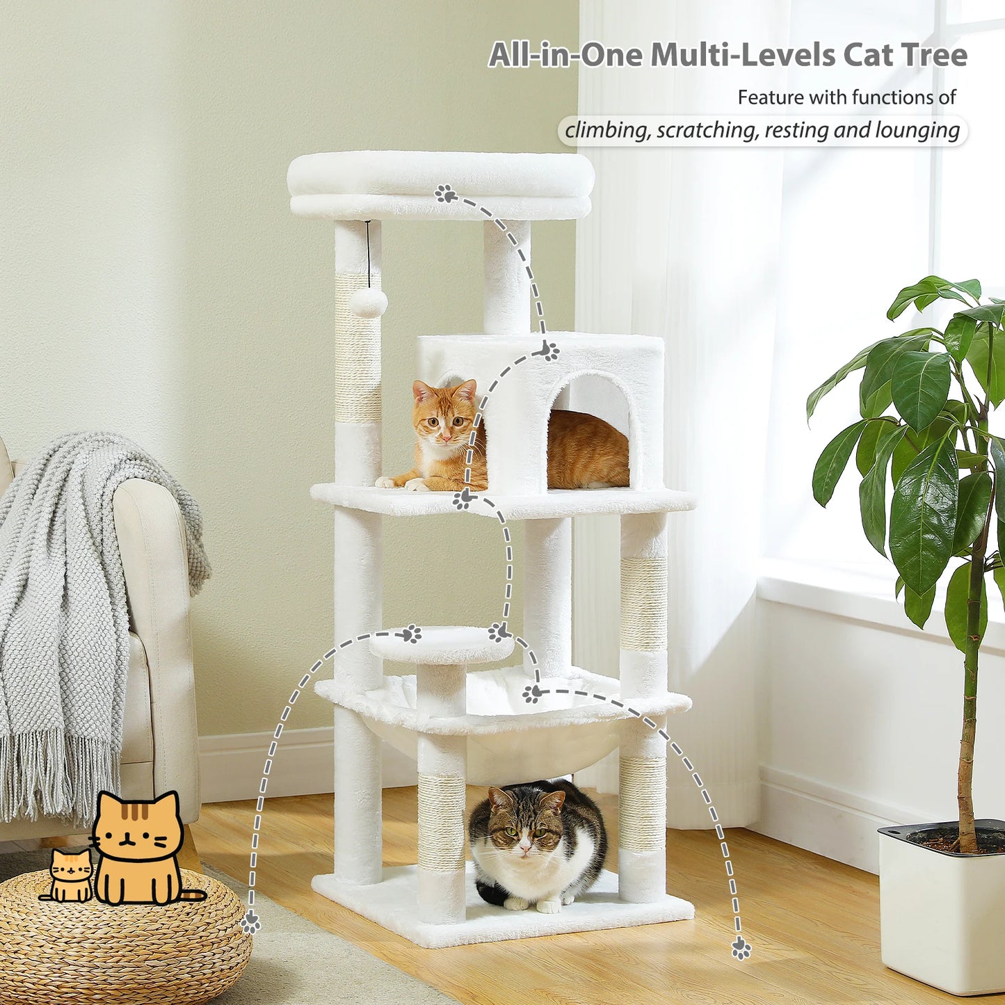 Multi-Level Cat Tree with Hammock & Scratching Posts – Indoor Cat Tower