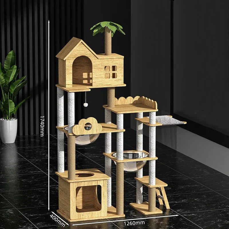 5-Layer Wooden Cat Scratching Post – Multi-Tier Climbing Tower for Cats