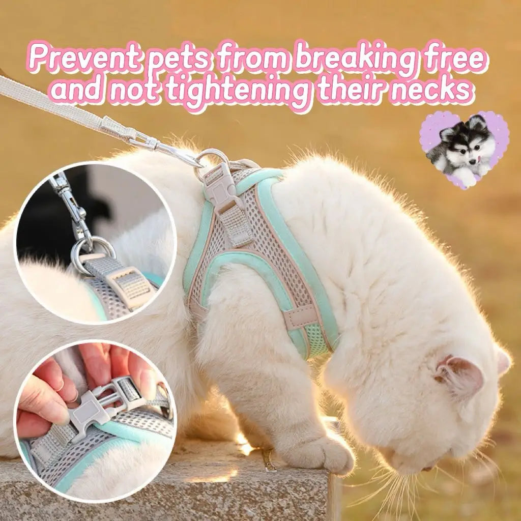 Reflective No-Pull Cat & Dog Harness with Leash Set – Escape-Proof & Breathable