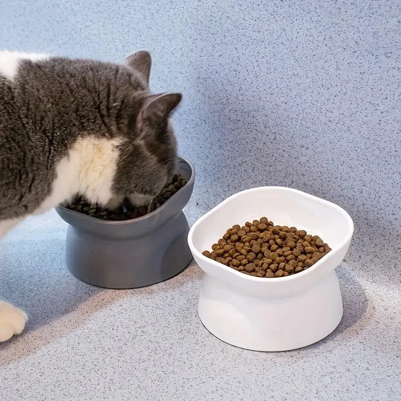 Large Opening Cat Bowl With Neck Protection Anti Rollover Plastic Tableware for Cats Classic High Foot Design