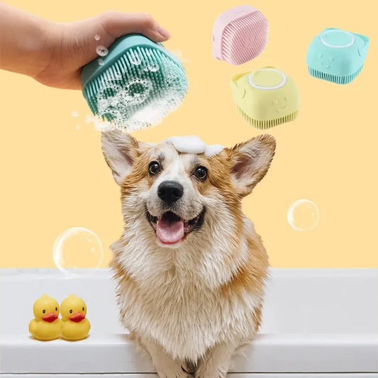 Soft Silicone Pet Brush Pet Shampoo Massager Bath Brush DispenseAr Grooming Shower Brush for Bathroom Washing