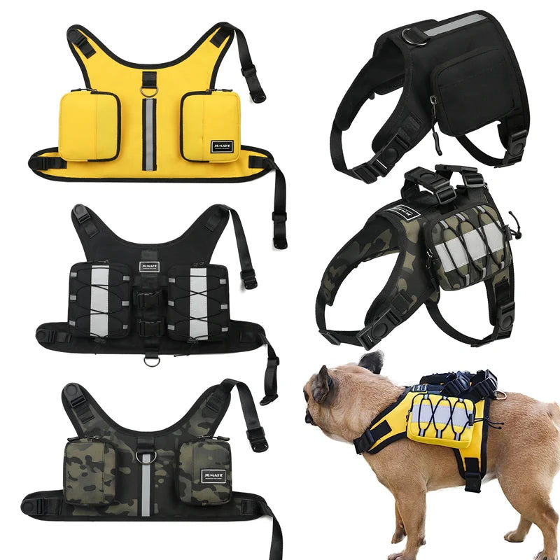 Outdoor Dog Backpack - Waterproof Reflective Tactical Saddle Bag with Double Snack Pockets for Medium & Large Dogs