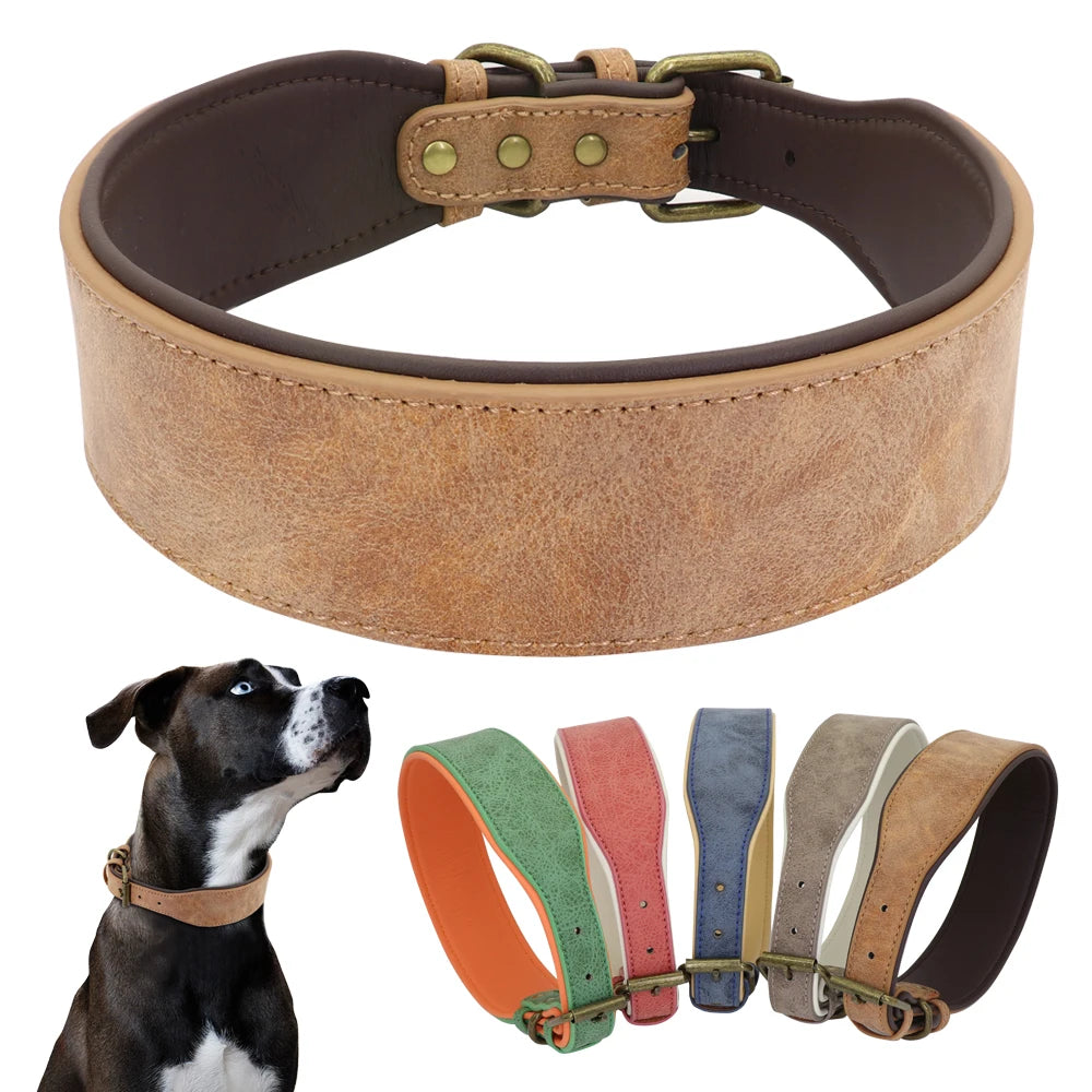 Wide Leather Dog Collar – Soft Padded, Adjustable for Medium & Large Dogs XL & 2XL