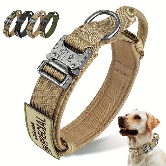 Heavy Duty Tactical Dog Collar with Handle - Military K9 Collar with Patch for Training & Outdoor Walking, Ideal for Medium & Large Dogs