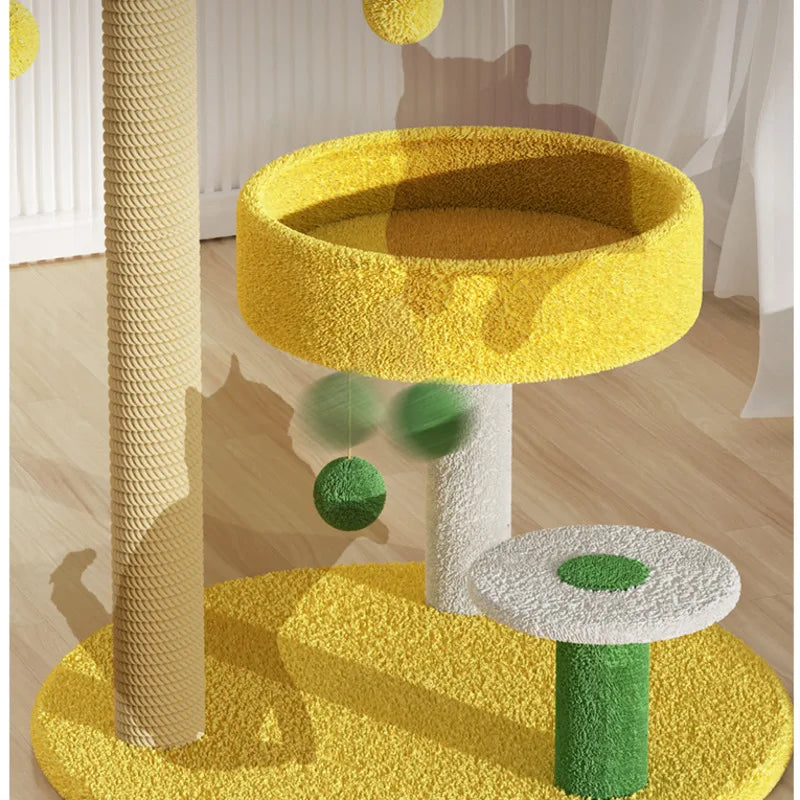 Double-Tier Cat Scratching Post with Climbing Frame & Nest – Wooden Cat Tree