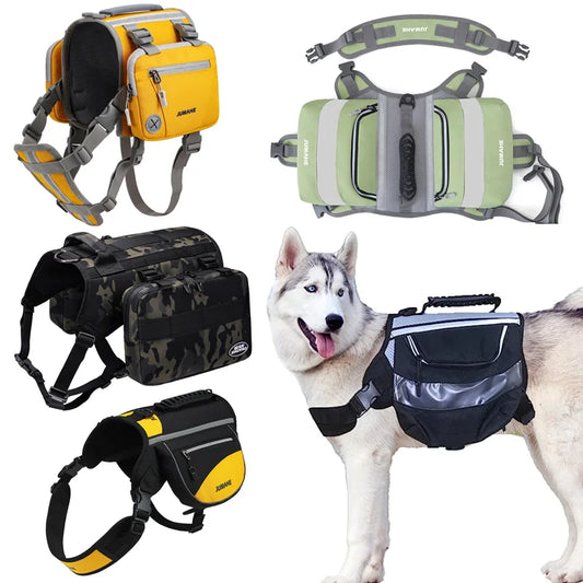 Outdoor Dog Backpack - Waterproof Reflective Tactical Saddle Bag with Double Snack Pockets for Medium & Large Dogs