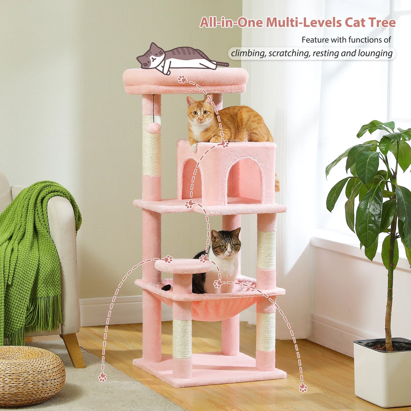 Multi-Level Cat Tree with Hammock & Scratching Posts – Indoor Cat Tower