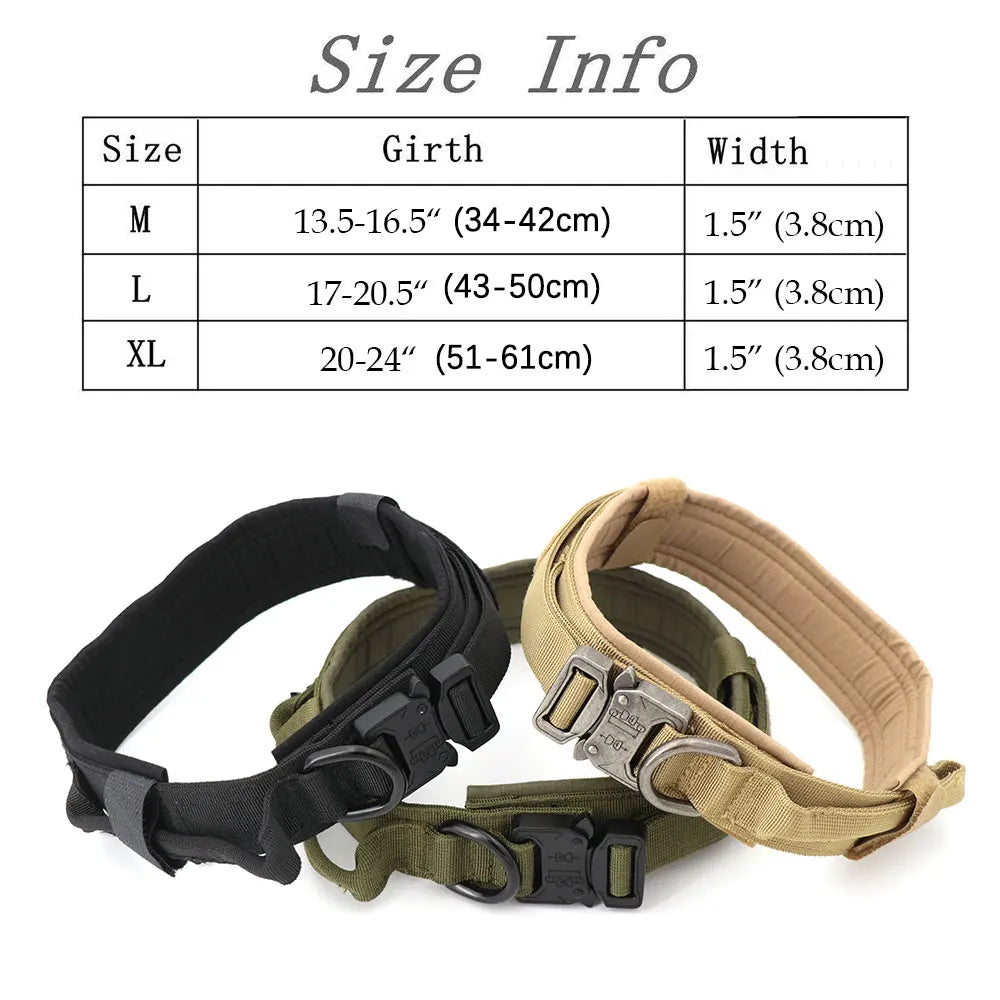 Heavy Duty Tactical Dog Collar with Handle - Military K9 Collar with Patch for Training & Outdoor Walking, Ideal for Medium & Large Dogs