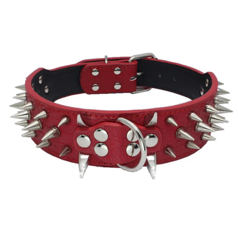 Dog and Cat Anti-Bite 2" Wide Rivet Leather Pet Collar – Heavy-Duty for Large Breeds XS-L