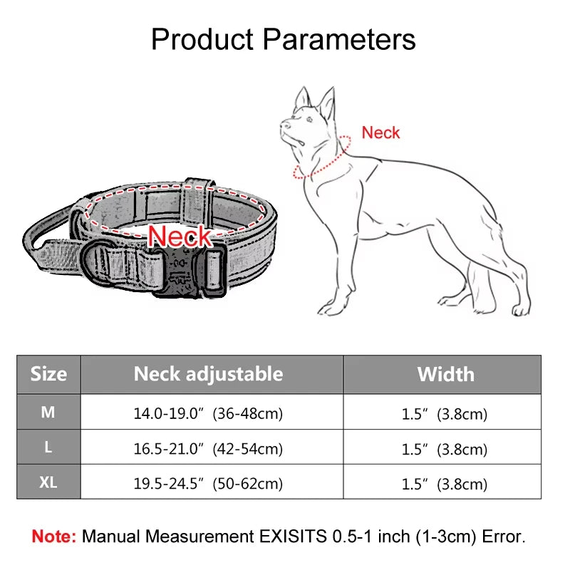 Duarable Military Tactical Dog Collar Adjustable Nylon Collar Size M, L, XL