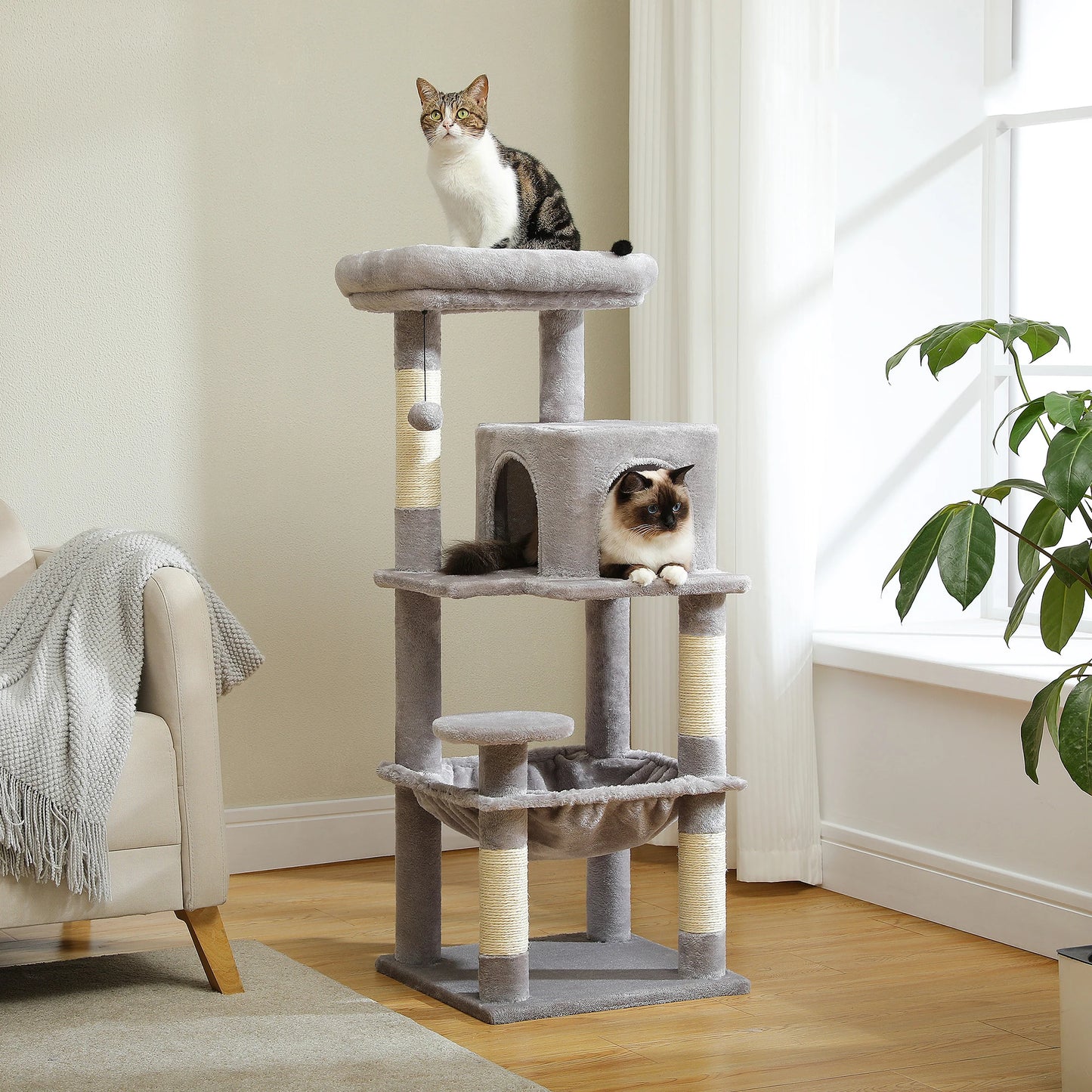 Multi-Level Cat Tree with Hammock & Scratching Posts – Indoor Cat Tower