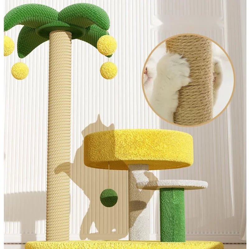 Double-Tier Cat Scratching Post with Climbing Frame & Nest – Wooden Cat Tree