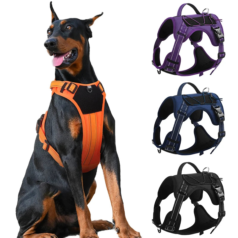 Durable Large Dog Vest Harness - Explosion-Proof Tactical Chest Straps with Reflective Design for Labrador, Greyhound, and Large Breeds