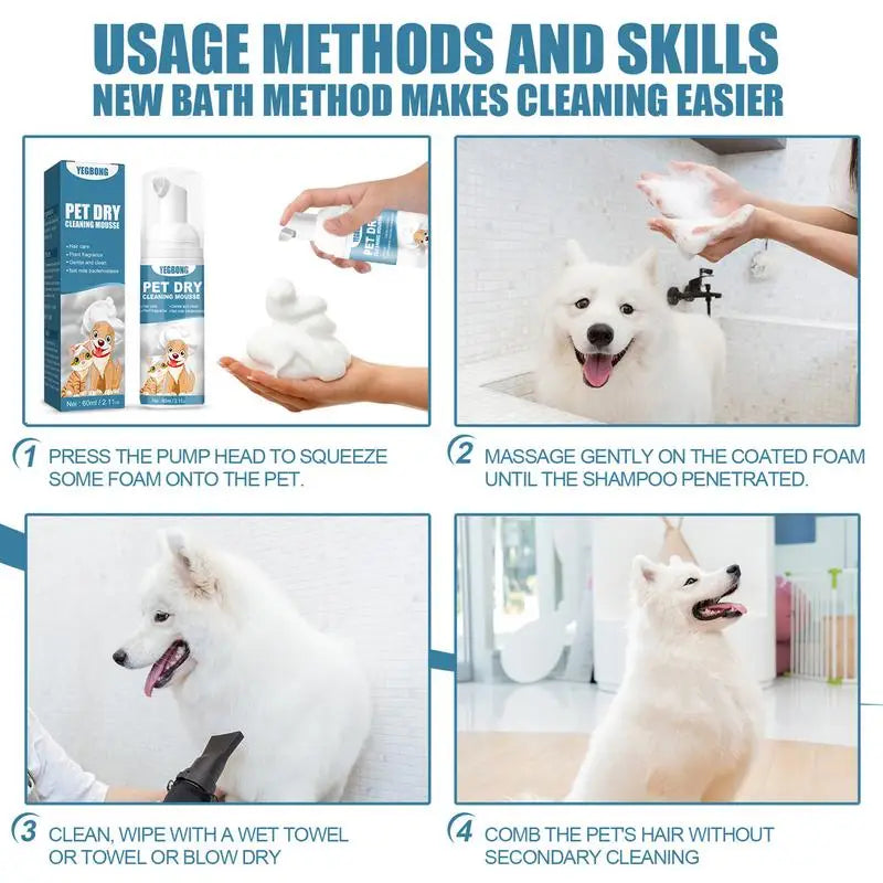 No-Rinse Waterless Pet Shampoo Odor Eliminator for Dogs and Cats Pet Grooming Supplies Safe Bathless Cleaning Mousse