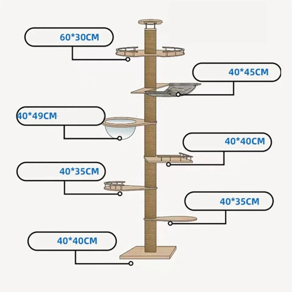 5-Layer Adjustable Cat Tree House Tower – Floor to Ceiling with Flannel Hammock