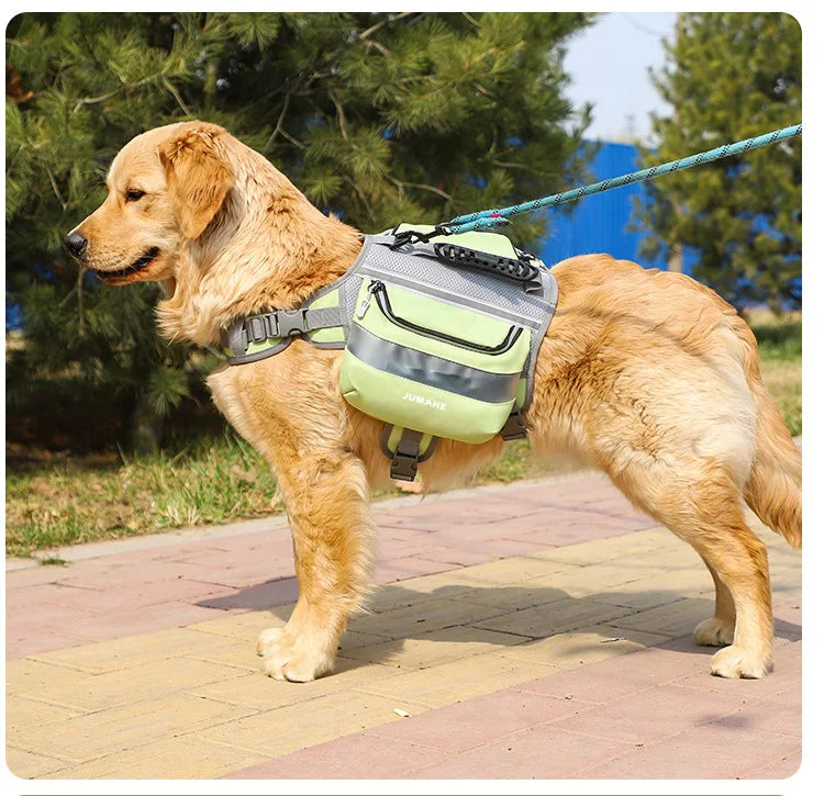 Outdoor Dog Backpack - Waterproof Reflective Tactical Saddle Bag with Double Snack Pockets for Medium & Large Dogs