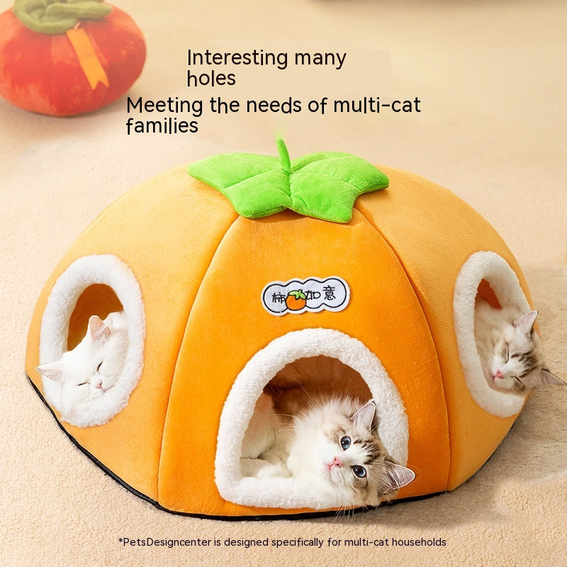 Winter Warm Thickened Persimmon Large Space Capacity Semi-enclosed Cat Nest